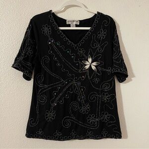 Lauren Michelle Women’s XL Top Black and Silver Embroidered/Sequined